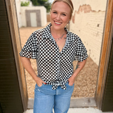 Mesh Checkered Button Down