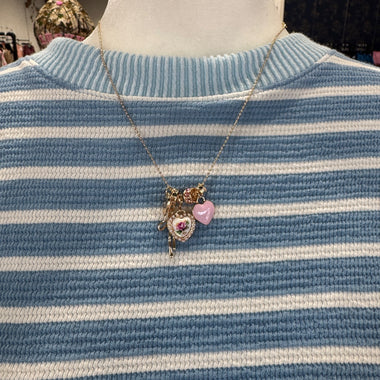 Multi Charm Porcelain Bow Ball Chain Necklace