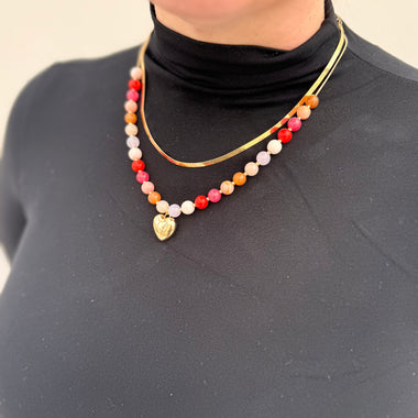 Colorful Beaded Heart Necklace