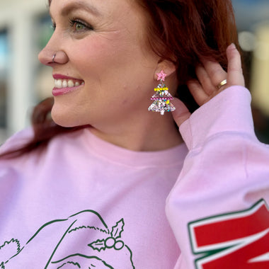 Pink Chunky Glitter Christmas Tree Earrings