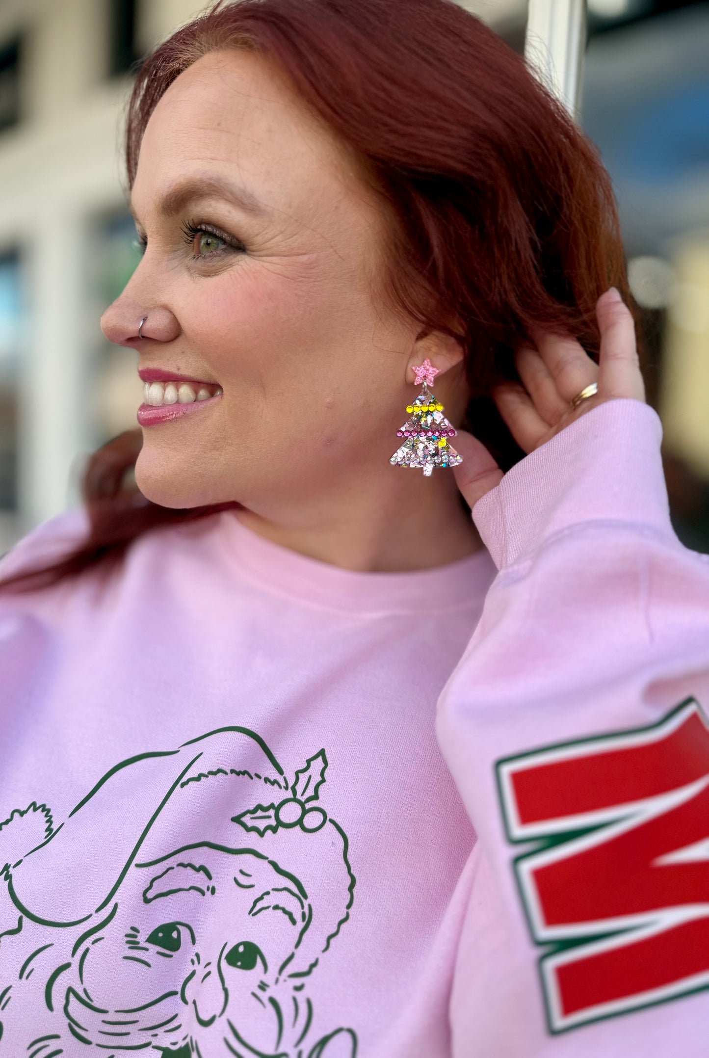 Pink Chunky Glitter Christmas Tree Earrings