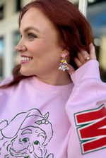 Pink Chunky Glitter Christmas Tree Earrings