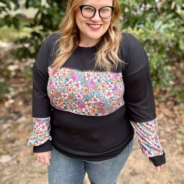 Joana Floral Ribbed Top