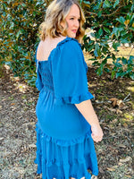 Lisa Teal Tiered Dress