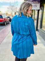 Tina Texture Satin Shirt Dress in Blue