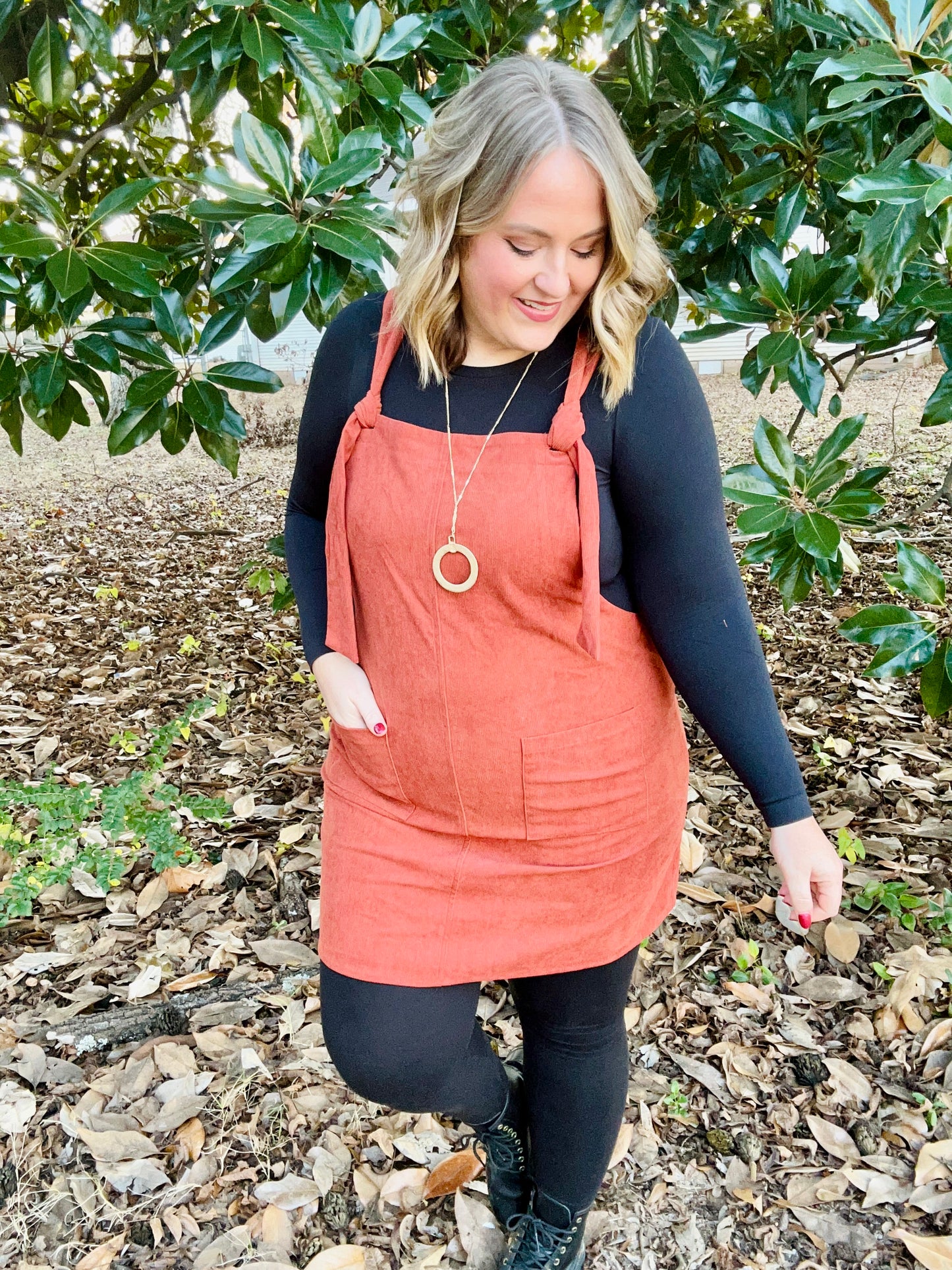 Marilyn Corduroy Overall Dress in Rust