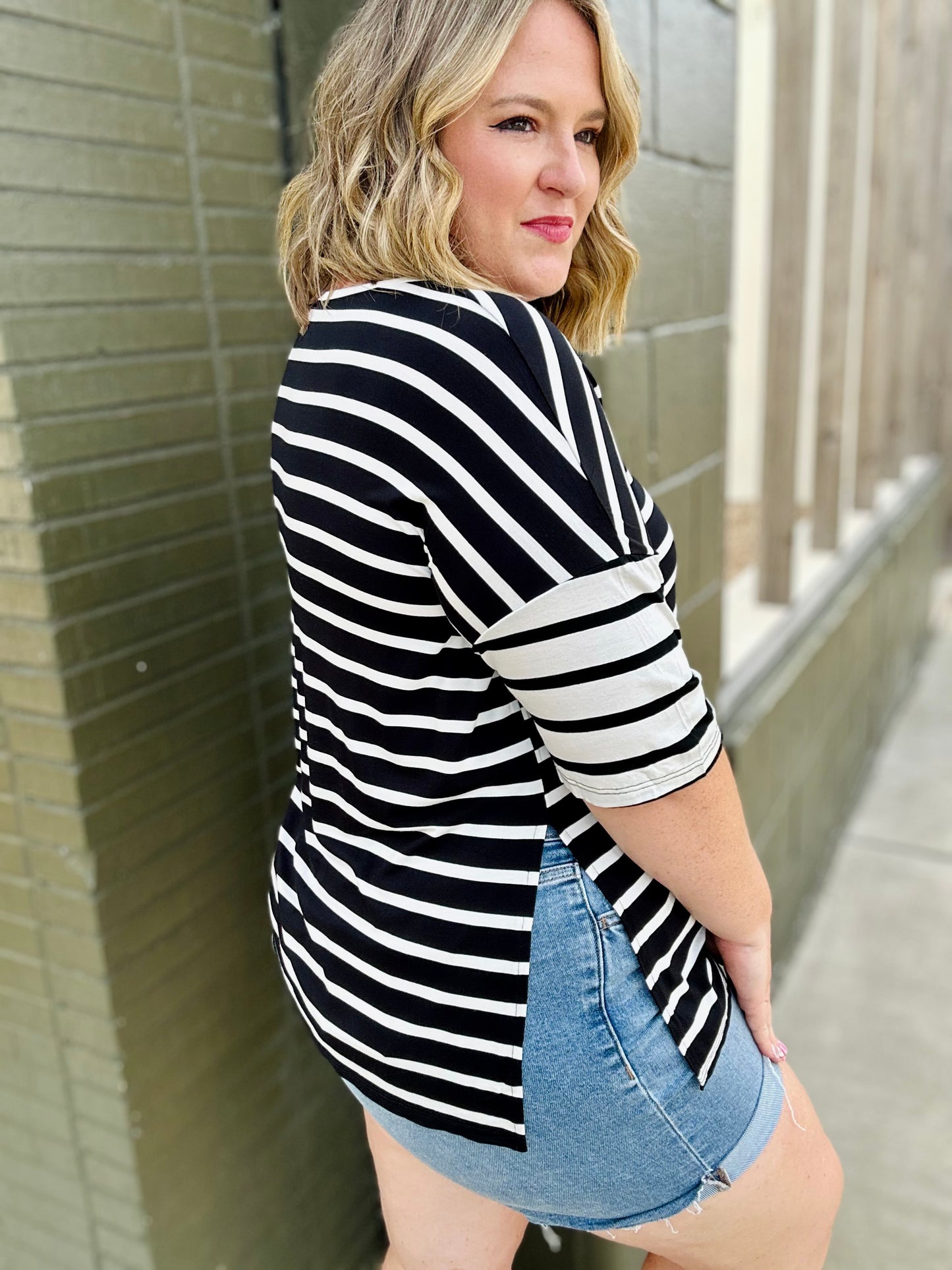 Ellie Split Hem Striped Top