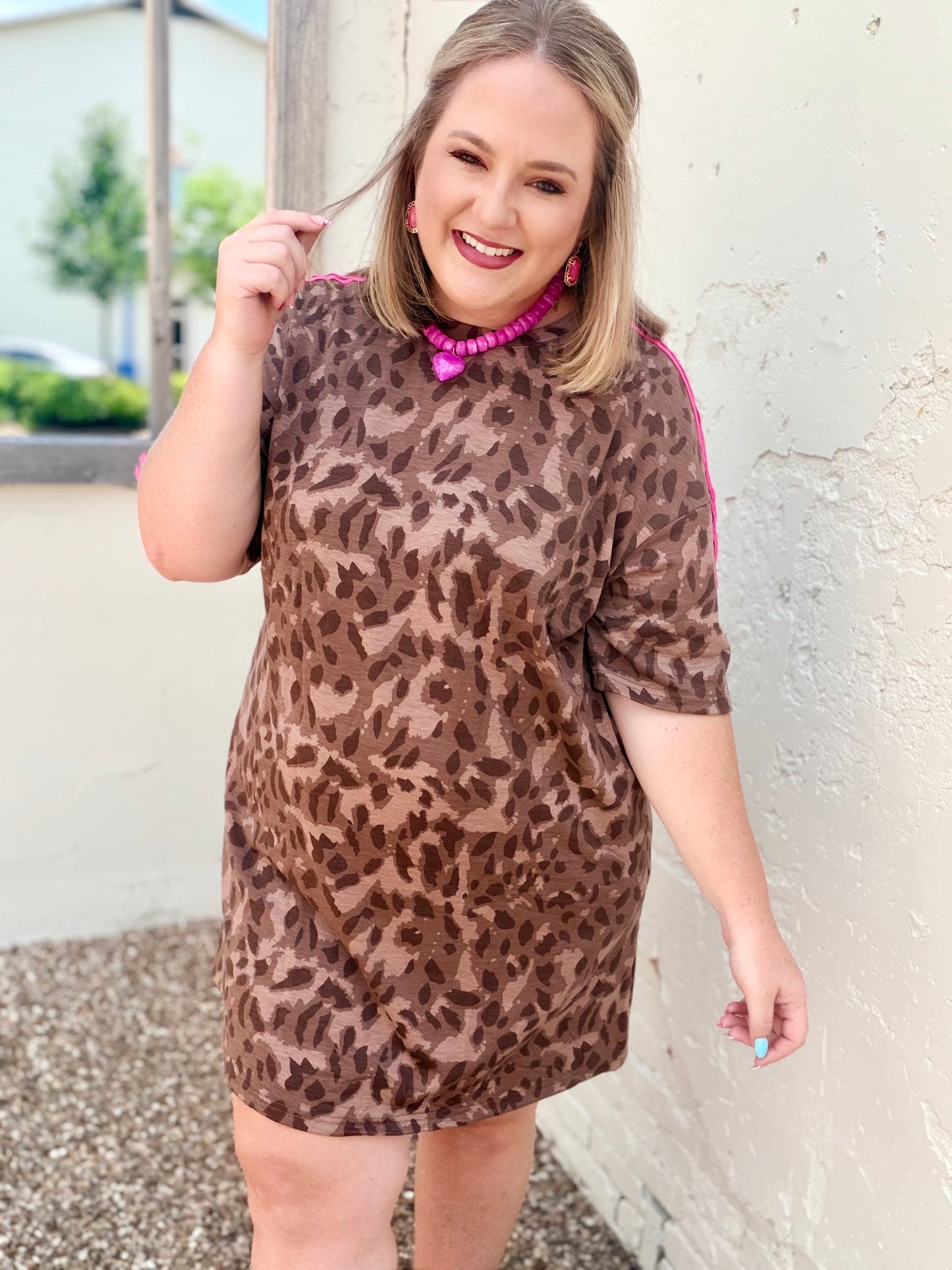 Leopard Contrast Stripe Mini T-Shirt Dress