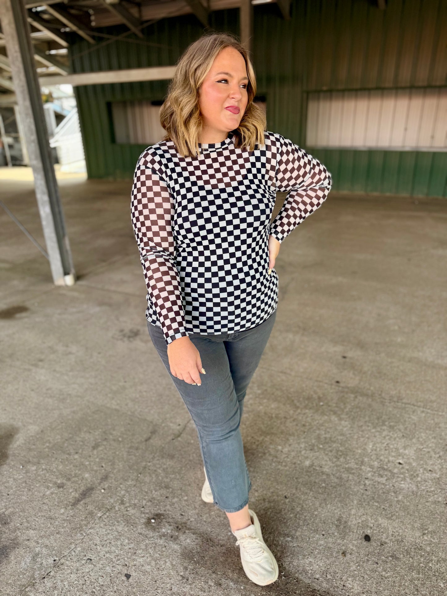 Black and White Checkered Mesh