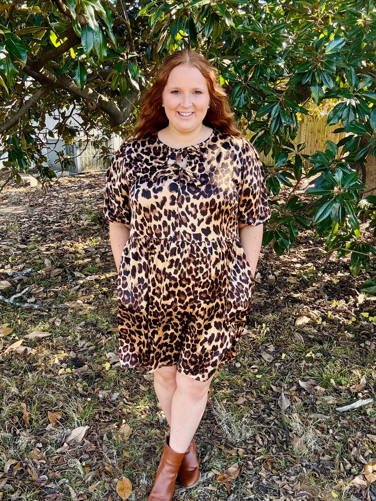 Hanna Brown Leopard Satin Dress