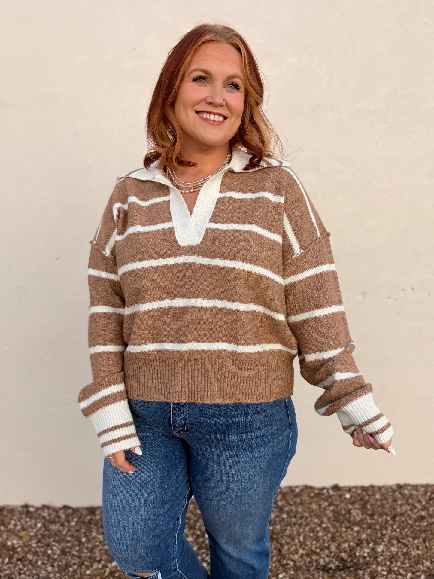 Ainsley Taupe Striped Top