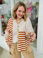 Button-Down Floral Stripe Top