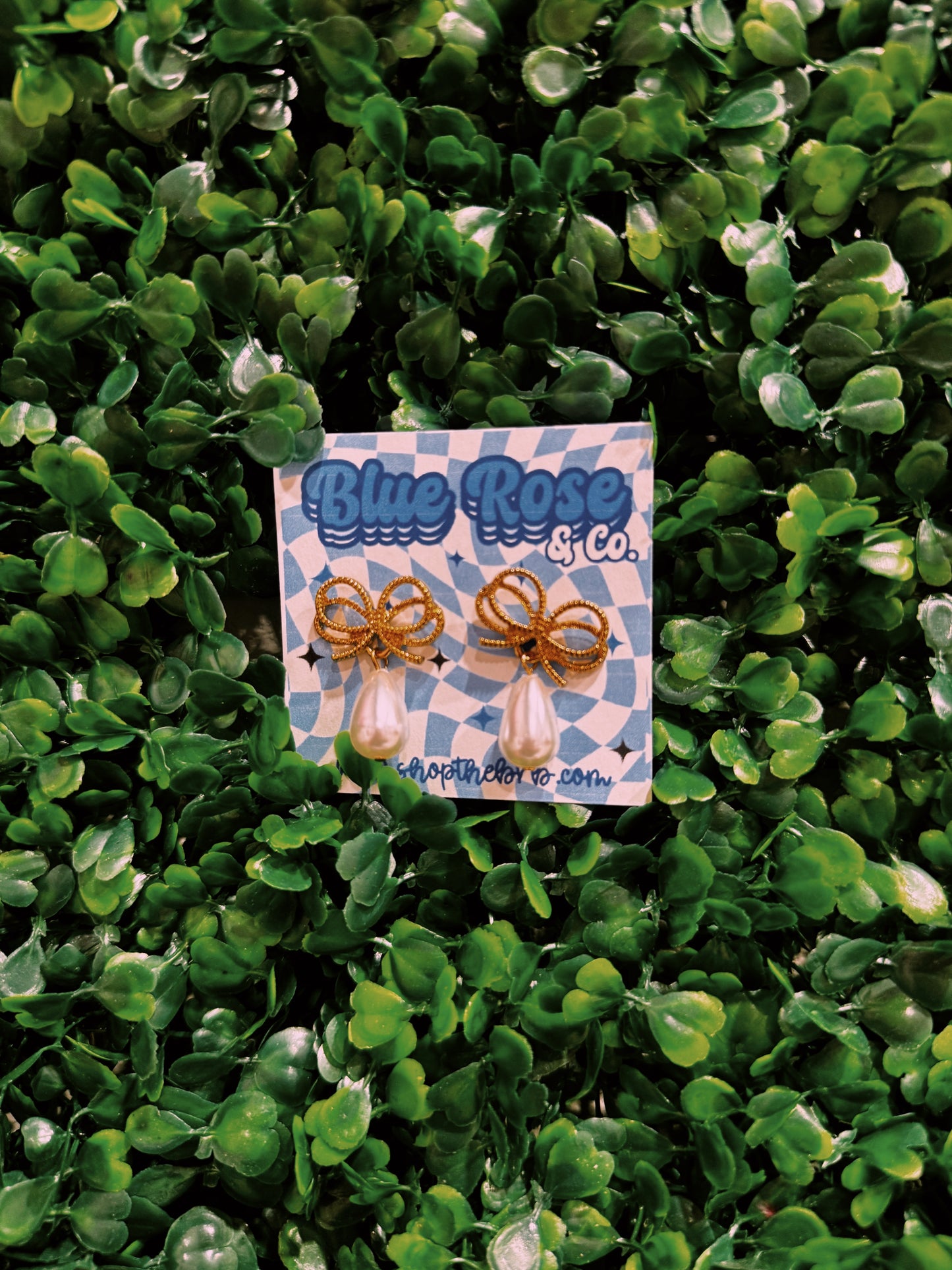 Pearl & Bow Dangly Earrings