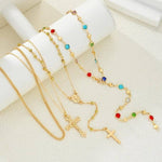 Multi Stones Cross Layered Necklace