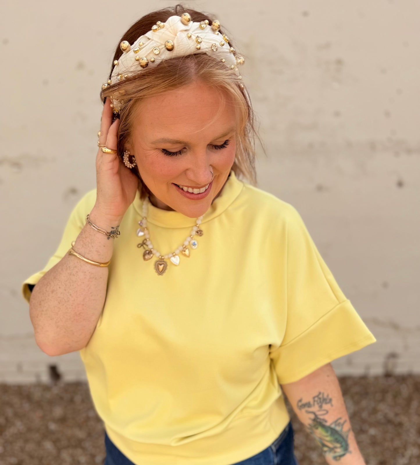 Gold Ball Headband in Cream
