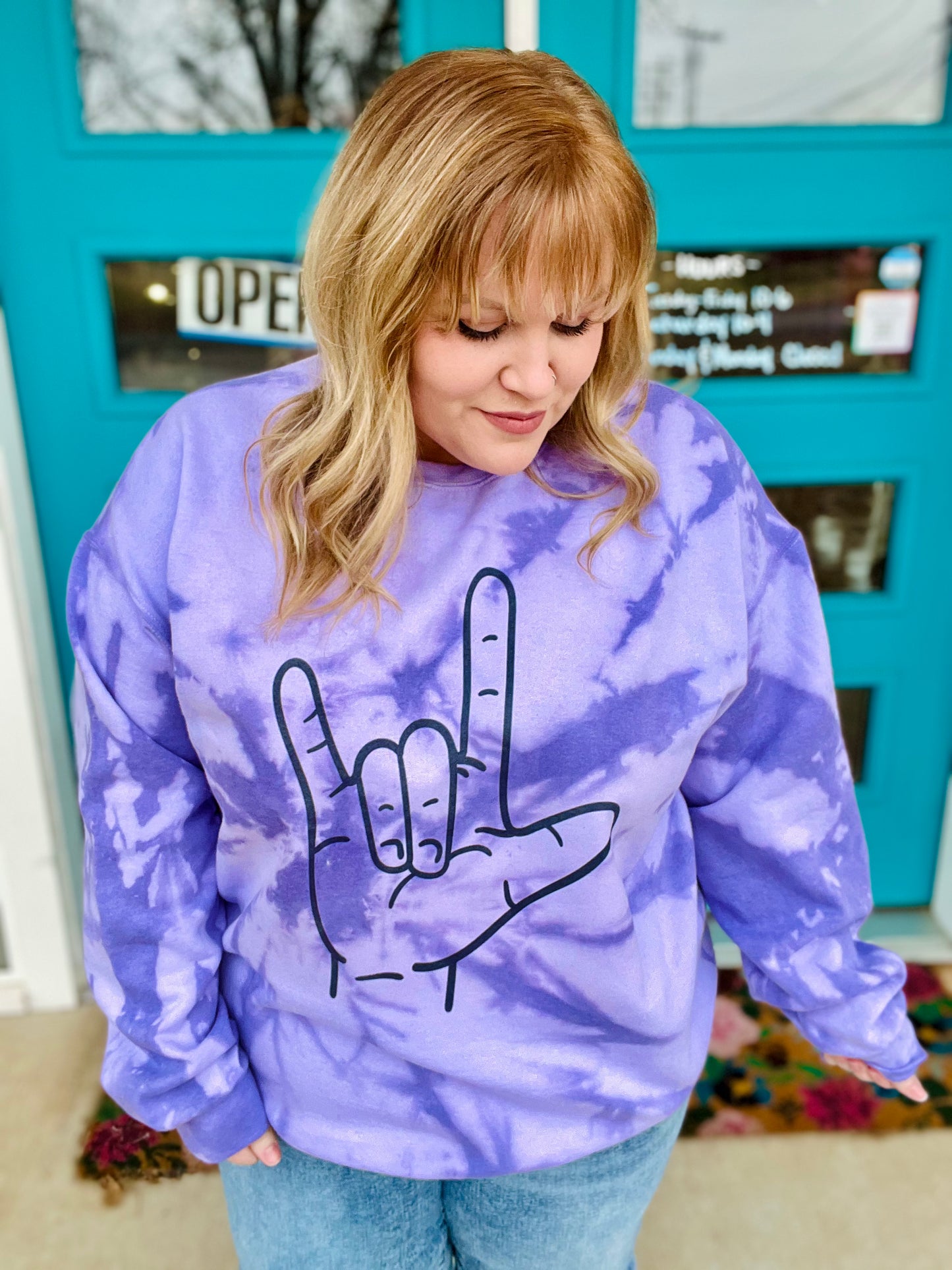 ASL Love Hand Dyed Sweatshirt in Purple
