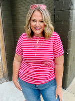Lennie Stripe Scalloped Top in Red