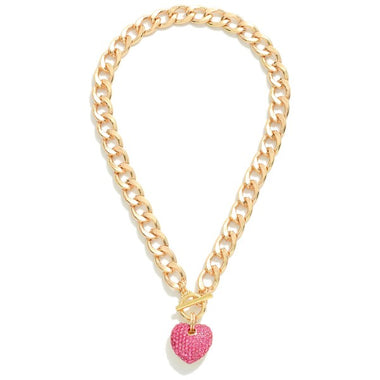 Rhinestone Puffy Heart Drop Necklace