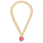 Rhinestone Puffy Heart Drop Necklace