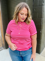 Lennie Stripe Scalloped Top in Red