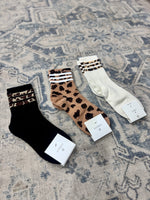 Leopard Half Crew Socks in Off White