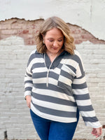 Alexa Grey Striped Top