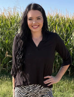 Market Special: Black 3/4 Sleeve Slinky Top