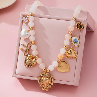 White Beaded Charm Necklace