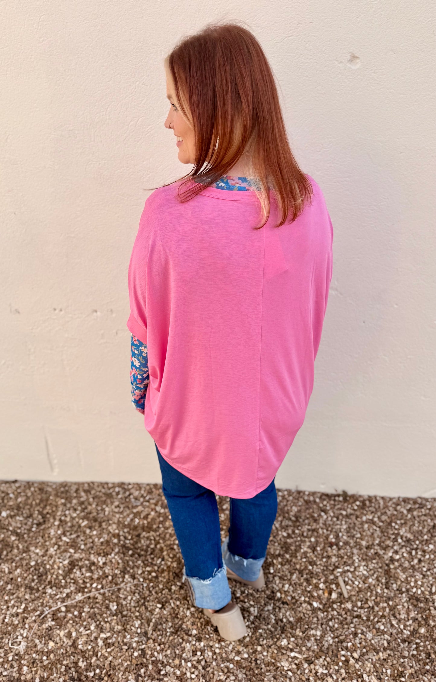 Anna Oversized Spring Tunic Top In Pink