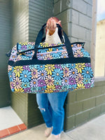 Black Daisy Floral Canvas Duffle Bag