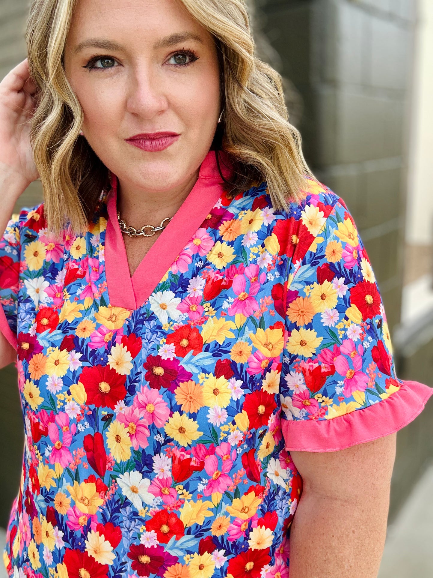 Floral V Neck Top