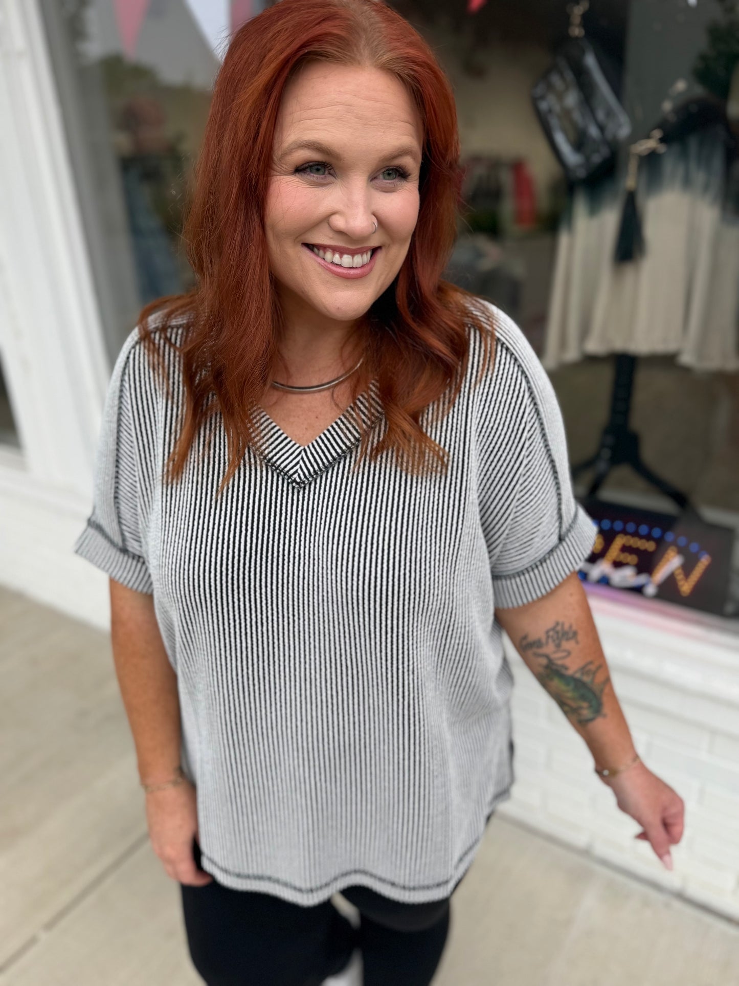 Casey Ribbed Shirt in Black and White
