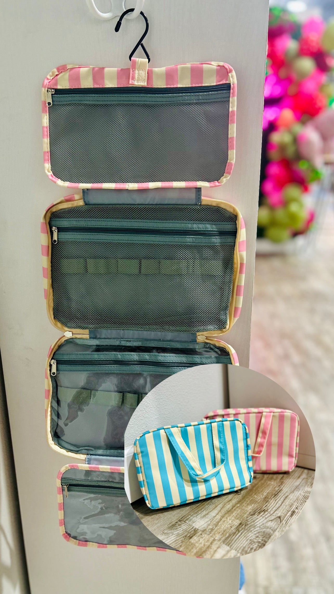 Striped Hanging Toiletry Travel Bag (Multiple Colors)