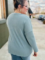 **DOORBUSTER** Karen V Neck Ribbed Top In Blue