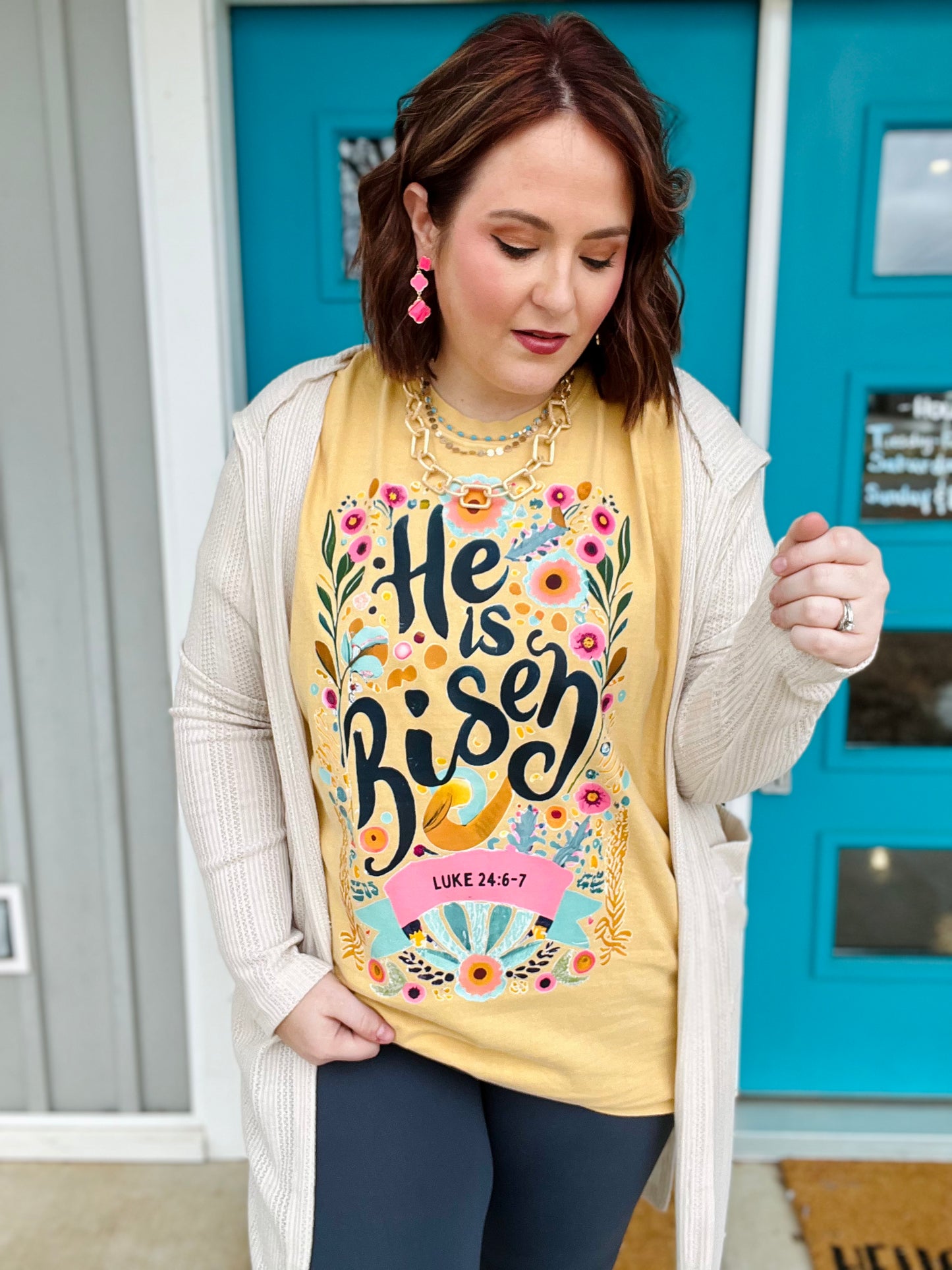He Is Risen Floral Tee on Comfort Colors