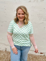 Mint Green Checkered V-Neck