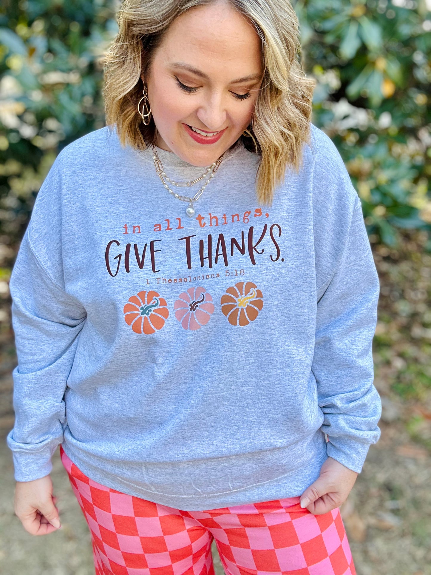 Give Thanks Sweatshirt on Gray