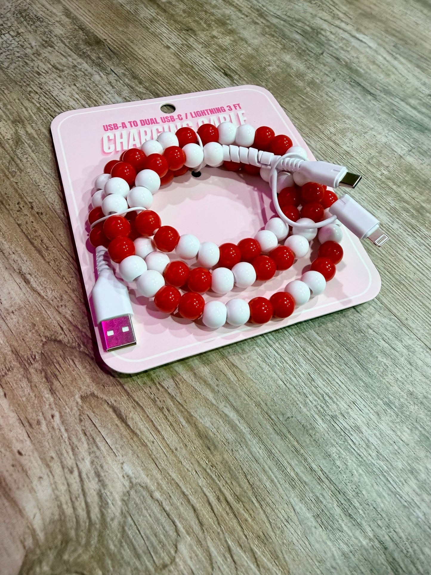 Red & White Beaded Universal Charger