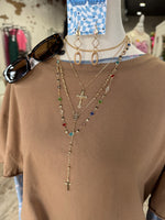 Multi Stones Cross Layered Necklace