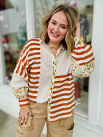 Button-Down Floral Stripe Top