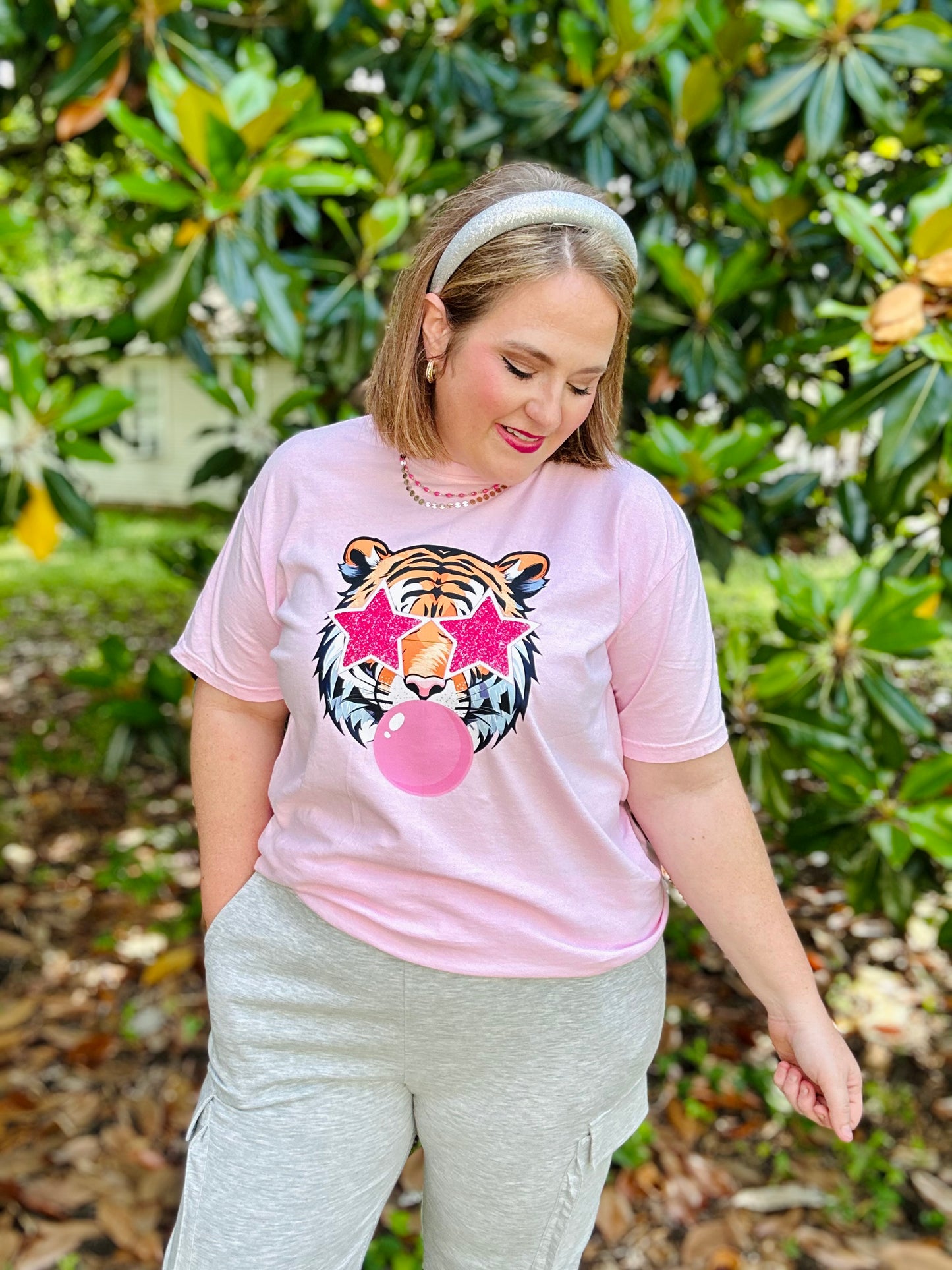Starry Eyed Tiger on Pink Comfort Color