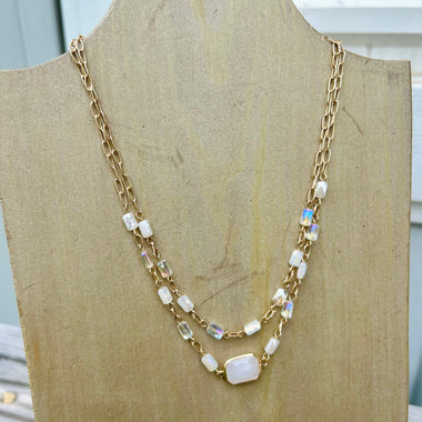 Layered Glass Crystal Necklace in White