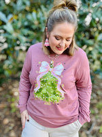 Pink Bow Christmas Tree Long Sleeve Tee