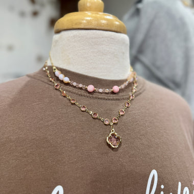 Pink Layered Chain Link Necklace