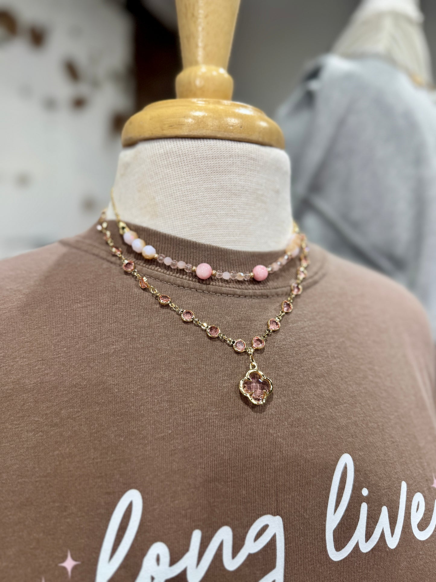 Pink Layered Chain Link Necklace