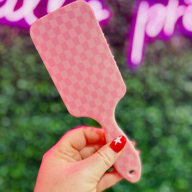Pink Checkered Paddle Brush