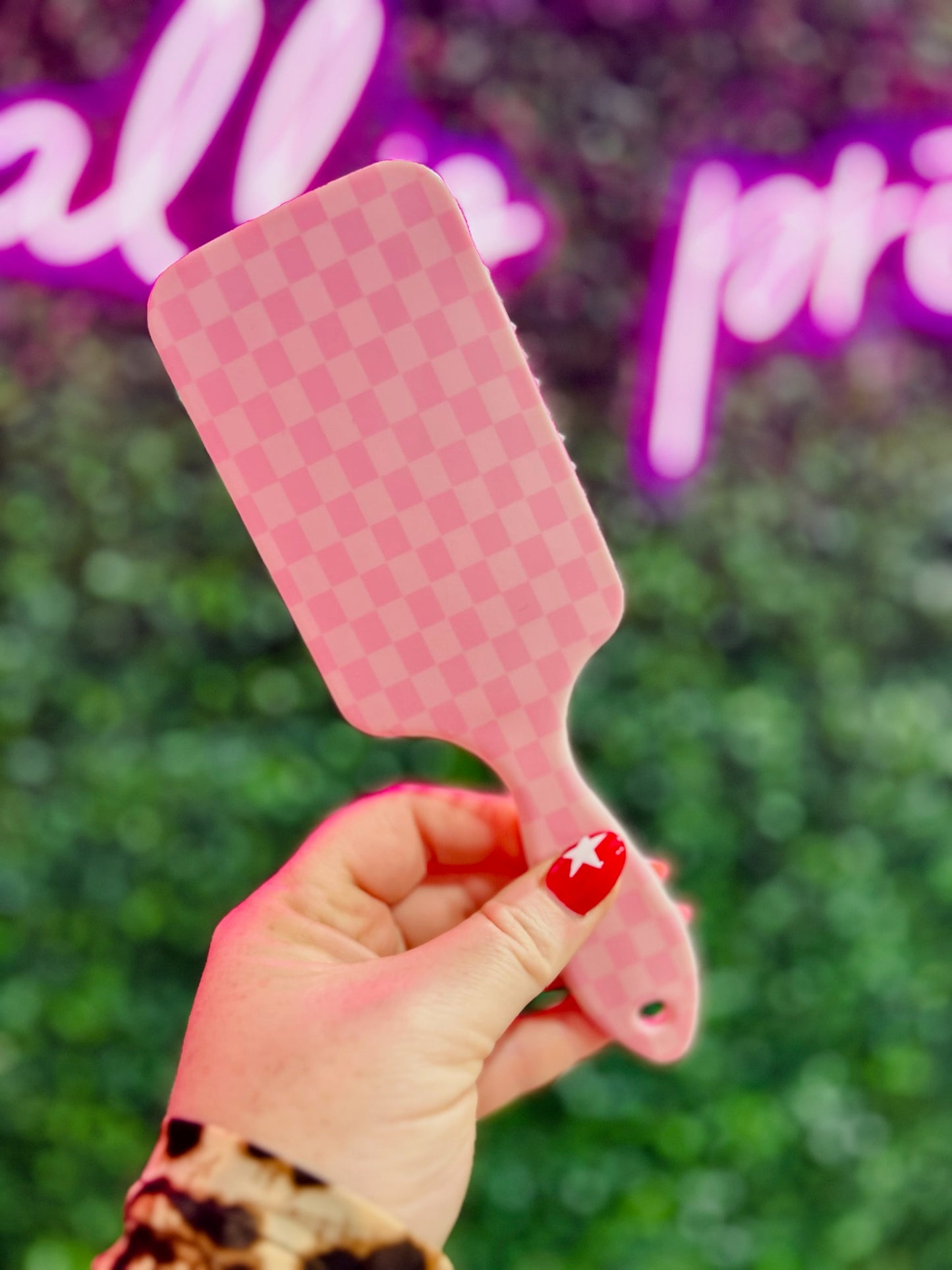 Pink Checkered Paddle Brush