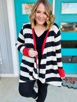 Nelly Striped Draped Cardigan in Black & Red