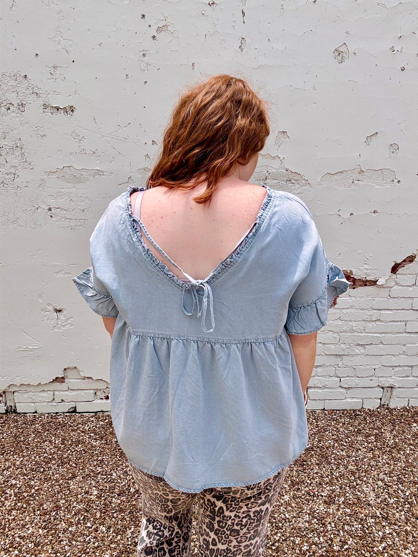 Reba Double V Neck Denim Top