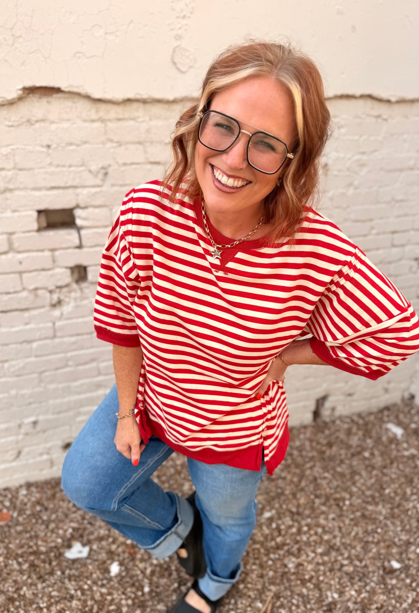 Sarah Oversized Striped Top in Red